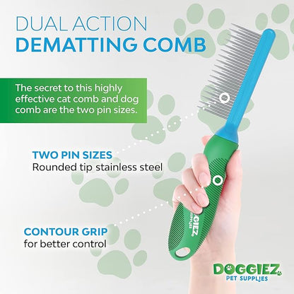 2 in 1 Detangling Comb for Long & Short Pet Fur - Metal Grooming Brush to Remove Matted, Knotted Hair