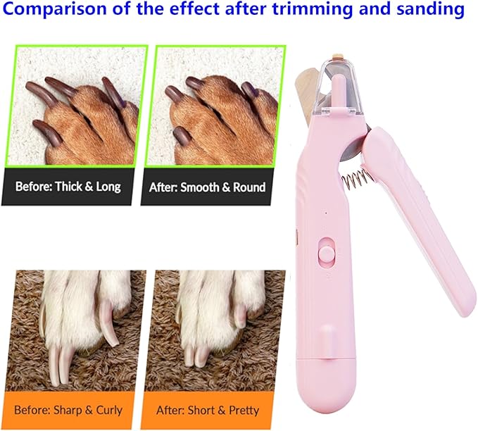 Dog Nail Grinder & Nail Clippers 2-in-1 Upgrade, Professional Electric Rechargeable Pet Nail Trimmer Painless Claw Grooming and Smooth, for Small, Medium, Large Dogs & Cats (Pink, Electric)