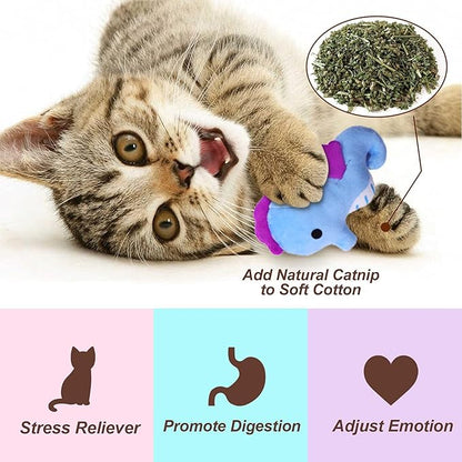Catnip Toys for Indoor Cats Kitten Interactive Toys for Cat Lovers Gifts Chew Bite Kick Toys Supplies Lobster Octopus Crab Starfish Seahorse Sea Turtle Seafood Plush Catmint Pet Presents Set of 6