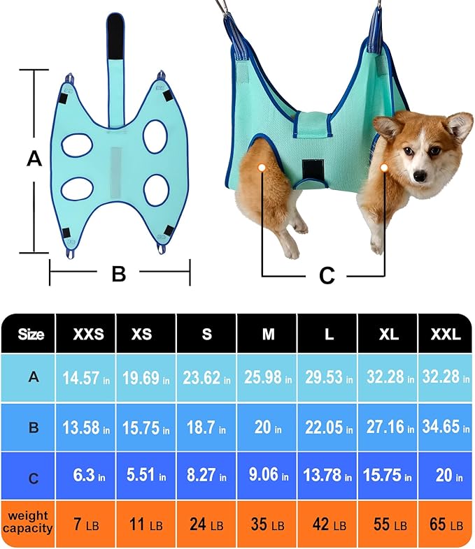 Dog Grooming Hammock Pet Grooming Hammock 2023 New Edition Medium Dog Hanging Harness Holder for Nail Clipping,Dog Nail Trimming Hammock,Dog Grooming Sling (Large 42 LB Max/Turquoise)