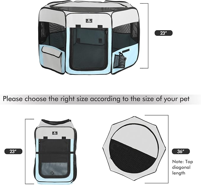 X-ZONE PET Dog Playpen Portable Pet Play Pens for Puppies, Cat, Rabbit, Chicks, Foldable Exercise Play Tent Kennel Crate, Indoor/Outdoor Travel Camping Blue Medium