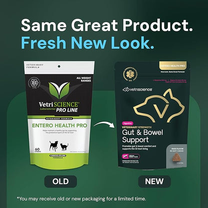 VETRISCIENCE Veterinary Strength Gut & Bowel Support for Dogs & Cats - Pet Digestive Health Supplement - Gut Health Formula - Intestinal Support - Duck Flavor - 60 Count