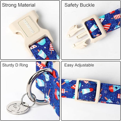 DOGWONG Cotton Dog Collar - Summer Popcile Soft Fabric Puppy Necklace for Small to Large Dogs - Blue Ice Cream Pattern