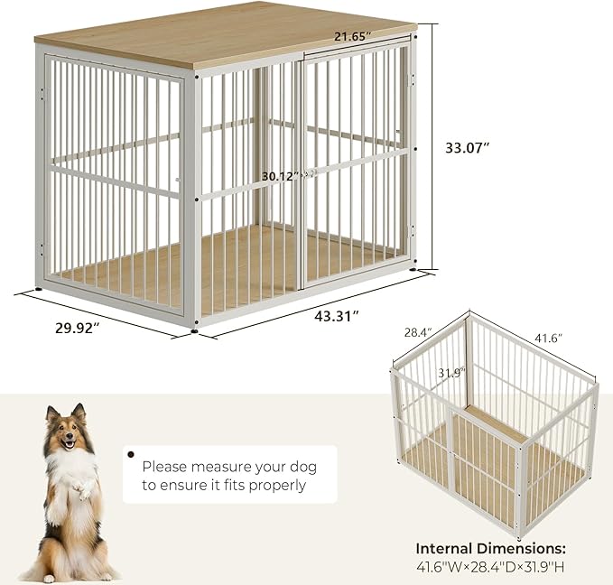 43'' Dog Crate Furniture with 3 Doors, XL Wooden Crate End Table, Heavy Duty Indoor Puppy Cage Kennel for Medium to Large Dogs, Multiple Units Can be Combined, Natural Beech