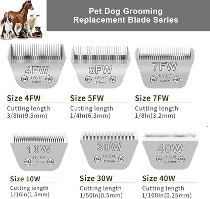5PCS Wide Blades for Dog Grooming Blades Compatible with Andis,Oster A5,Wahl km10 Dog Clippers,Detachable Stainless Steel Dog Clipper Blades,Size:10W+30W+4FW+5FW+7FW