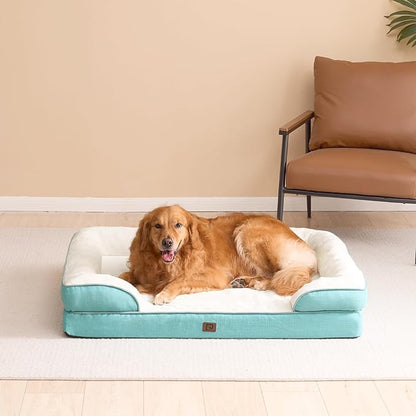 EHEYCIGA Orthopedic Dog Beds for Large Dogs, Waterproof Memory Foam Large Dog Bed with Sides, Non-Slip Bottom and Egg-Crate Foam Large Dog Couch Bed with Washable Removable Cover, Turquoise Blue
