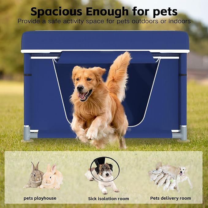 Dog Playpen 42 _ 42 Inch, Puppy PlayPen with Gate for Puppies, Cat, Small and Medium Dogs, Pet PlayPen with Roof for Outdoors & Indoors, Thickened Fabric, Safe & Sturdy Dog Fence