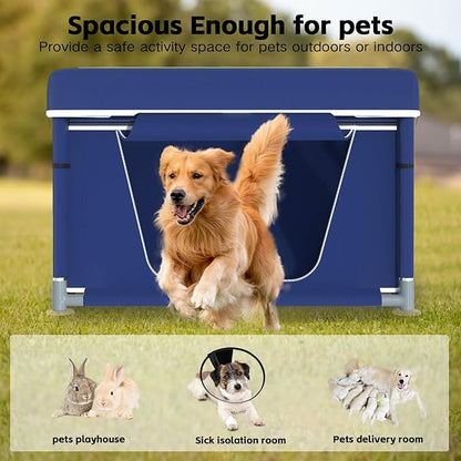 Dog Playpen 42 _ 42 Inch, Puppy PlayPen with Gate for Puppies, Cat, Small and Medium Dogs, Pet PlayPen with Roof for Outdoors & Indoors, Thickened Fabric, Safe & Sturdy Dog Fence