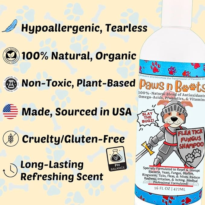 Pet Flea & Tick Treatment Shampoo, Coat Armor - 100% Organic, All-Natural & Non-Toxic to Pets. Fast Relief for Dry, Itchy, Sensitive Skin. Tearless, Odor Controlling, Lavender, Made in USA 16oz