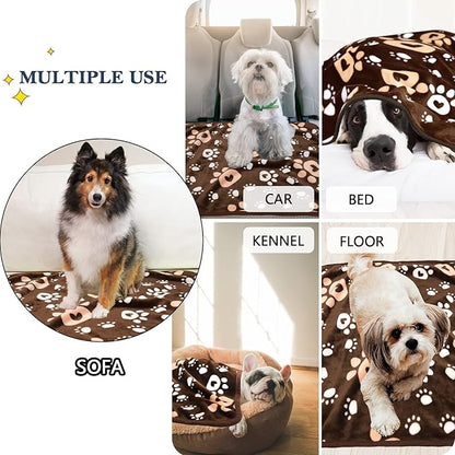Dog Blanket, Soft Fleece Dog Blankets for Large Dogs, Fluffy Flannel Pet Cat Puppy Blanket Mat Cover for Bed Couch, Cute Paw Print Throw Blanket for Dogs, Brown 50"X40"