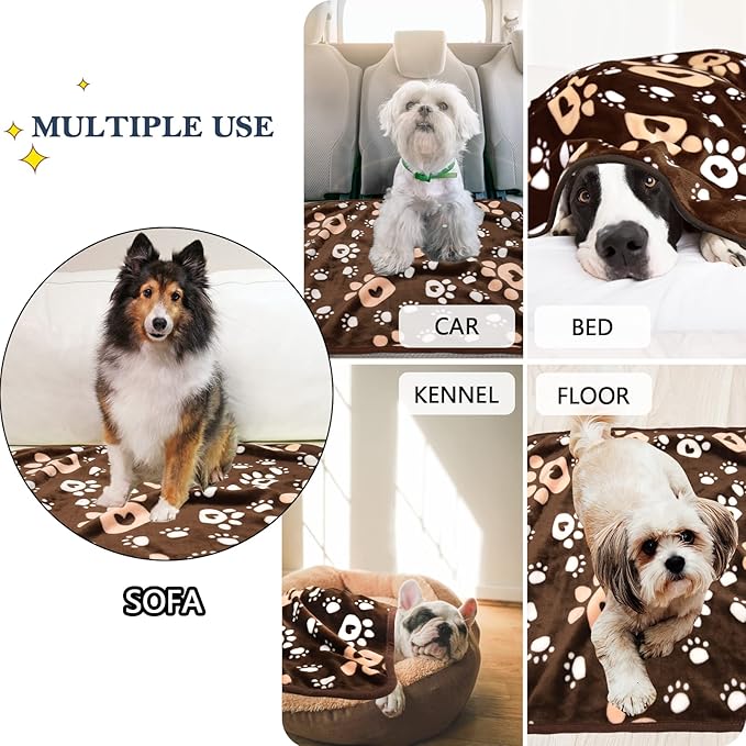 Dog Blanket, Soft Fleece Dog Blankets for Large Dogs, Fluffy Flannel Pet Cat Puppy Blanket Mat Cover for Bed Couch, Cute Paw Print Throw Blanket for Dogs, Brown 60"X50"