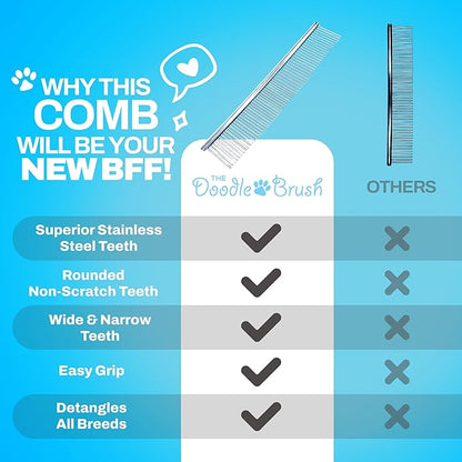 Doodle Brush for Dogs - Finishing Metal Dog Comb for Goldendoodles, Labradoodle, Poodle, Metal Comb for Dogs for Grooming, Doodles Grooming Combs for Dog Hair, Cockapoo and Doodle Combs for Groomer