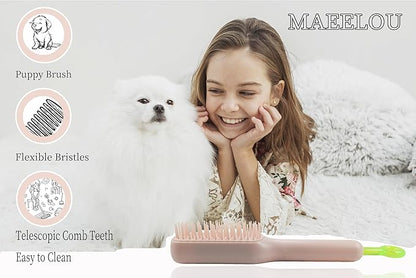 Stretchable Puppy Brush ï¼ Soft Dog Brush - Gentle Grooming Brush for Small Dogs, Perfect for Yorkie, Shih Tzu, Maltipoo ï¼_og Hair Remover Brush (Pink)