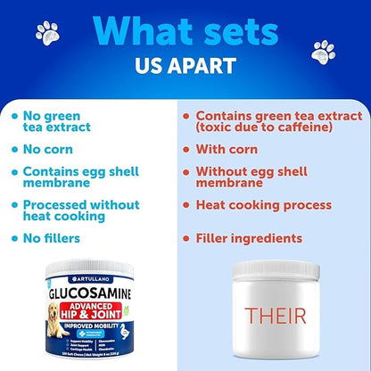 Glucosamine for Dogs - Hip and Joint Supplement for Dogs with Arthritis - Chews with Chondroitin, Hemp Oil, MSM - Canine Joint Pain Relief Health - Mobility Support for Large Breeds - 120 Soft Treats