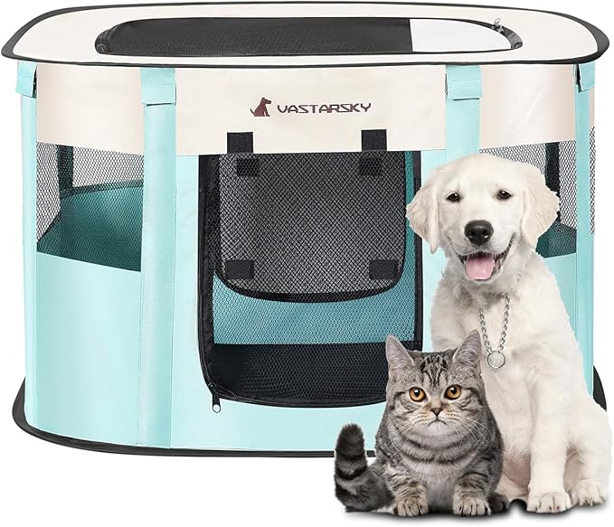 Foldable Pet Playpen,Cat Puppy Playpen,Portable Dog Cage Soft Portable Exercise Kennel Tent,Puppy Kitten Pen Indoors/Outdoors Pet Tent Fence (Medium (32"*24"*22"), Green)