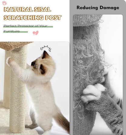 Made4Pets Cat Tree, Carpet Cat Tower Grey for Indoors Cats, Cute Wood Kitty Condo with Scratching Post and Pad, 29" Multi-Level Modern Activity Climbing Furniture for Small and Medium Cats