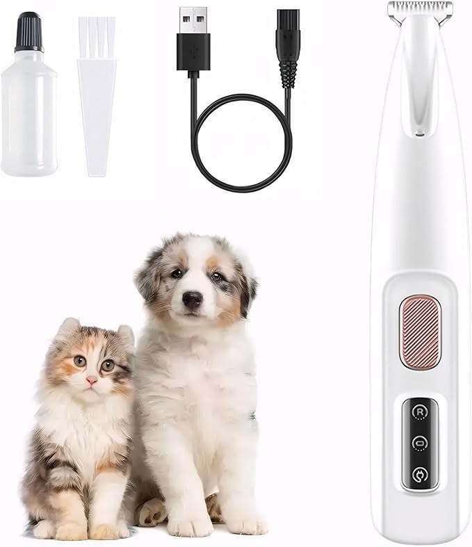 Dog Paw Trimmer, Electric Dog Clippers with LED Light, Rechargeable Low Noise Pet Hair Trimmer for Grooming, Cordless Pet Paw Trimmer, Pet Hair Shaver for Small Dogs Cats