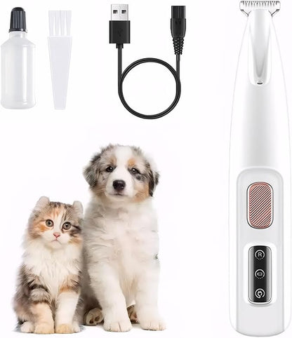 Dog Paw Trimmer, Electric Dog Clippers with LED Light, Rechargeable Low Noise Pet Hair Trimmer for Grooming, Cordless Pet Paw Trimmer, Pet Hair Shaver for Small Dogs Cats