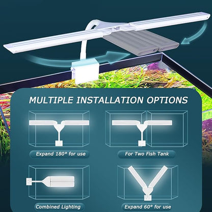 LED Aquarium Light Full Spectrum Clip Fish Tank Light Plants Light 360° Adjustable 2 Light Bar Super-Bright 6W Suitable for 10-30 Gal Fish Tank