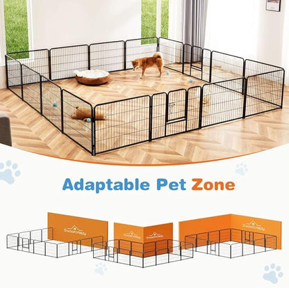 Dog Playpen, 16 Panel 24 Height Puppy Fence Exercise Pen for Yard Gate, Indoor Outdoor Heavy Duty Anti-Rust Metal Playpens with Doors Portable for RV Camping - Small/Medium/Large Pets