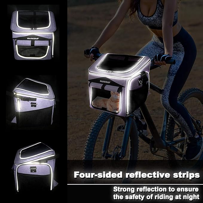 BARKBAY Dog Bike Basket Carrier, Expandable Foldable Soft-Sided Dog Carrier, 2 Open Doors, 5 Reflective Tapes, Pet Travel Bag,Dog Backpack Carrier Safe and Easy for Small Medium Cats and Dogs(Purple)