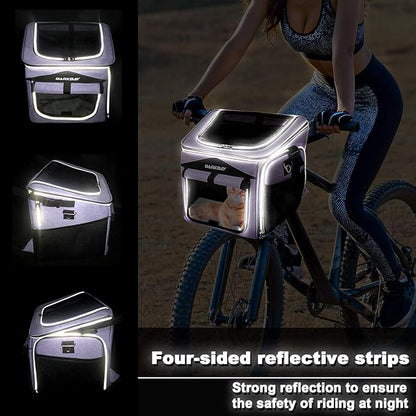 BARKBAY Dog Bike Basket Carrier, Expandable Foldable Soft-Sided Dog Carrier, 2 Open Doors, 5 Reflective Tapes, Pet Travel Bag,Dog Backpack Carrier Safe and Easy for Small Medium Cats and Dogs(Purple)