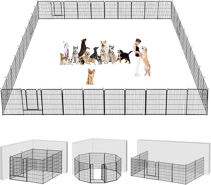 Dog Playpen Dog Fence Outdoor for Yard, 32inch 48 Panels Dog Pens Outside Anti-Rust Pet Playpen Exercise Pen with Lock for Large Medium Small Dogs, Portable Pet Fence for Yard RV Camping