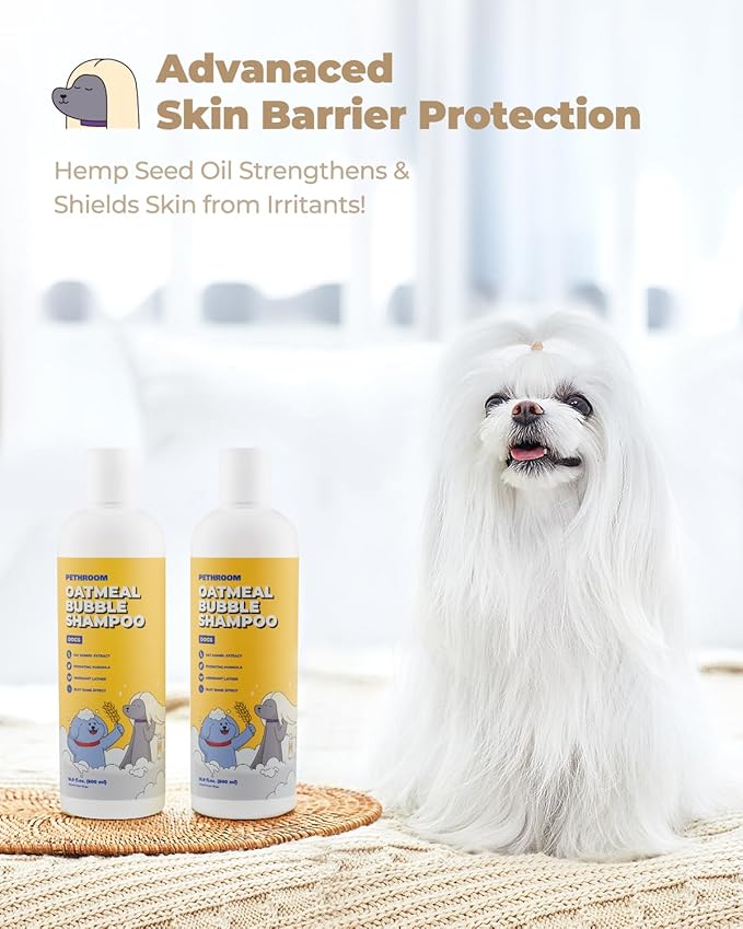 [PETHROOM] Premium Oatmeal Dog Shampoo for Itchy Sensitive Skin Relief – 500ml | Hypoallergenic Dog Shampoo with Oat, Hemp, Lavender & Milk Protein, Dry Skin Treatment, and Allergy Relief (Oatmeal)