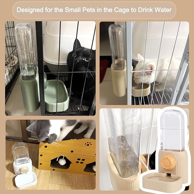 20oz Rabbit Water Dispenser, Small Animal Water Bottle No Drip for Guinea Pig, Rabbit, Gravity Cage Pet Water Dispenser for Cats Puppy Ferret (Khaki)
