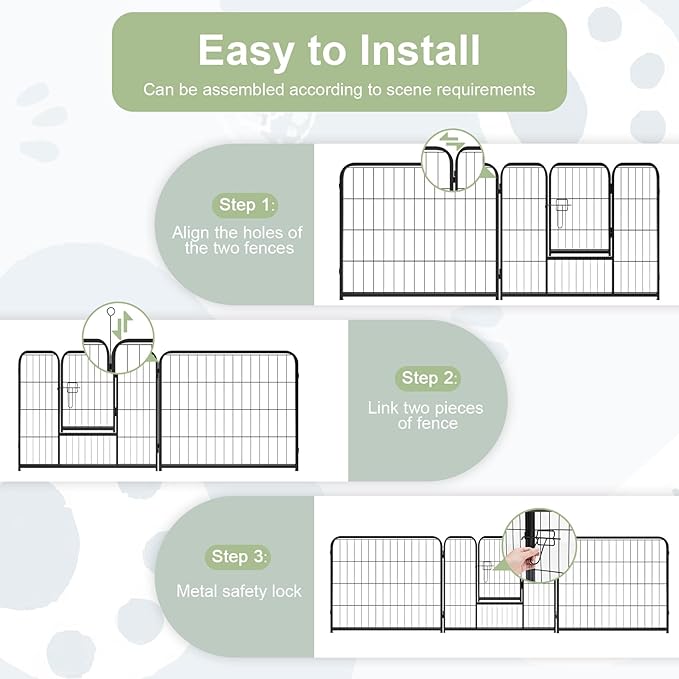 Dog Playpen with Door, Dog Fence for Outdoor & Indoor, 8 Panels 32 inch Height, Black