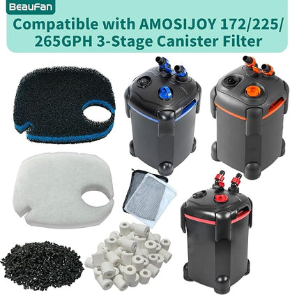 16 Pcs Fit AMOSIJOY 172/225/265GPH Aquarium External Filter and Coospider-repta 172/225/265GPH Aquarium Filter, 6 White Floss, 2 Coarse Filter Pads, 2 Coconut Shell Carbon, 2 Ceramic Rings &4 Mesh Bag