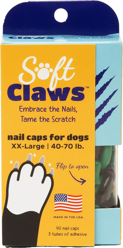 Soft Claws Nail Caps for Dogs with Non-Slip Design Made in USA - 40 Dog Nail Covers for Long-Lasting Protection of Floors and Furniture - Black & Green, XXL