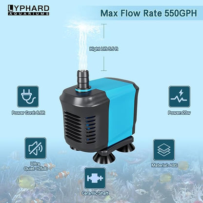 LYPHARD AQUARIUMS 40W Submersible Water Pump Flow 550GPH, High Lift 5.5ft, Ultra Quiet Pond Pumps Aquarium Pump for Fish Tank, Hydroponics, Outdoor Fountain