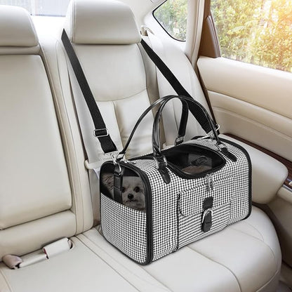 Fashion Pet Carrier, Small Dog Carrier Purse, Cat Carrier, Quality High-Grade Woven Cloth Dog Purse, Collapsible Portable Pet Carrying Handbag with Shoulder Strap for Travel Walking Hiking