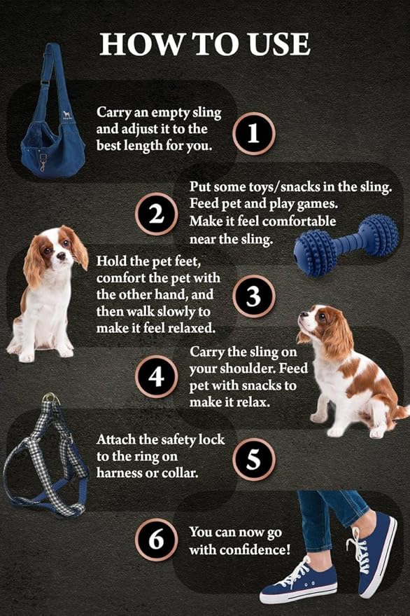 Noah & Paw Dog Sling Carrier for Small Dogs 5-18lb, Dog Sling for Small Dogs and Cats, Dog Carrier with Adjustable Padded Strap, Premium Denim, Lined with Fur, Double Safety Feature, Machine Washable