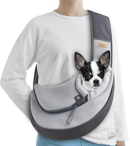 Cuby Pet Sling Carrier for Small Dogs Cats,Drawstring & Zipper & Special Security Hook Triple Designs for Pets' Securty,Breathable Mesh Travel Cat Carrier Bag with Adjustable Shoulder Strap (S Grey)
