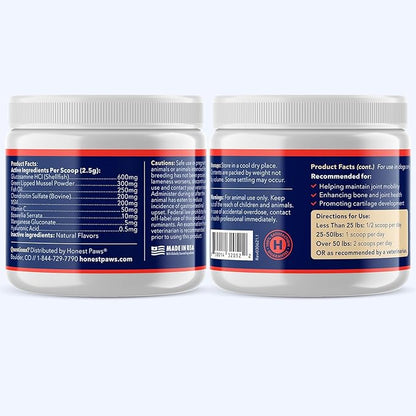 Honest Paws Joint Supplement for Dogs - Supports Mobility, Hip & Joint Health, Eases Stiffness - Glucosamine, Green Lipped Mussel, Fish Oil, Chondroitin Sulfate, MSM, Vitamin C