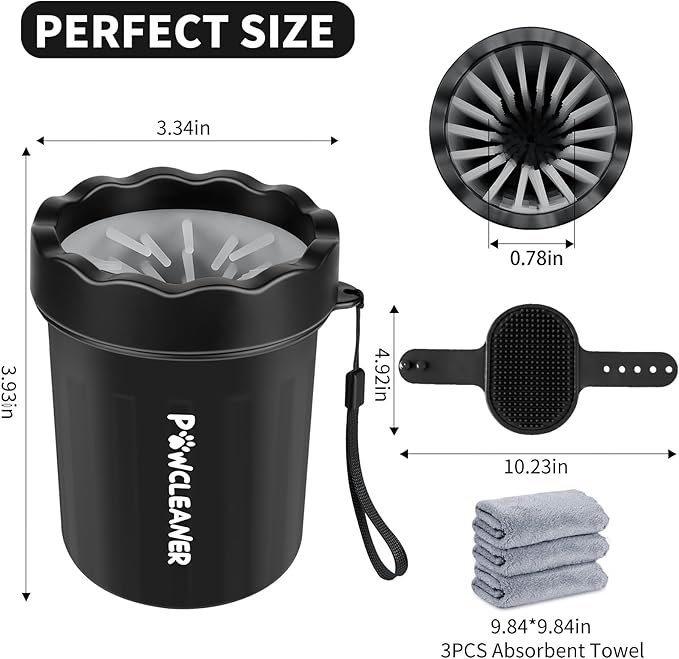Dog Paw Cleaner for Dogs, (with 3Pcs Absorbent Towels & Adjustable Bath Brush) Dog Paw Washer, Pet Foot Cleaner (Black, Small)