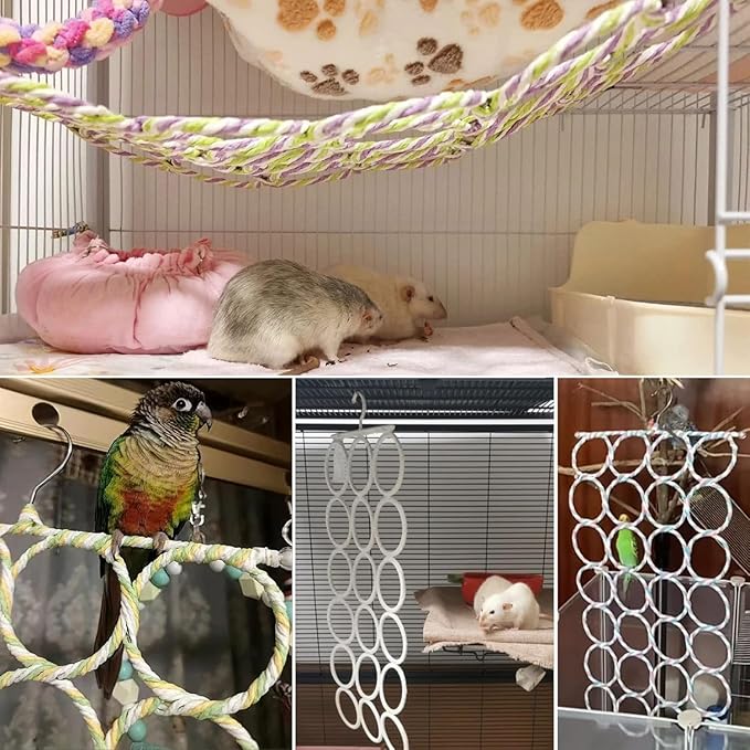 1Pcs Rat Climbing Rope Net Toy for Cage, Bird Hemp Rope Perch Swing, Ladder Rope Bridge Hanging Hammock, Small Animal Activity Toy for Mouse, Mice, Parrot, Bird (Random Color)