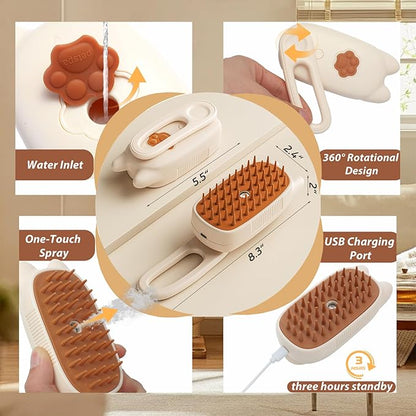 3 in 1 Cat Steam Brush Rechargeable Anti-Static Pet Spray Hair Removal Comb for Shedding and Grooming Multi-functional Pet Massage Brushes for Cats Dogs Small Animals