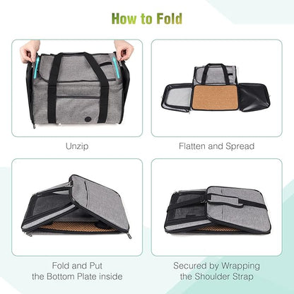 YUDODO 25 lbs Lightproof Pet Carriers Airline Approved Dog Cat Travel Soft Sided Carrier Reflective Mesh Safe Pet Cat Carrier Foldable Portable Small Animal Rabbit Puppy Cat Carrier Grey