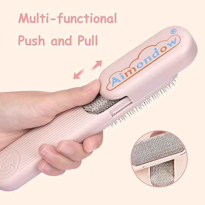 Dog Hair Remover Brush, Cat Grooming Brush for Long and Short Hair Dogs Cats, Self Cleaning Shedding Brush for Massage, Removes Puppy Loose Undercoat Mats Tangled Hair (Pink)