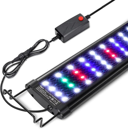 AQQA Aquarium Light,Full Spectrum LED Fish Tank Lights,12"-54" Adjustable Multi-Color White Blue Red Green LEDs with Extendable Brackets,14W-31W for Freshwater Plants (14W (12"-18"))