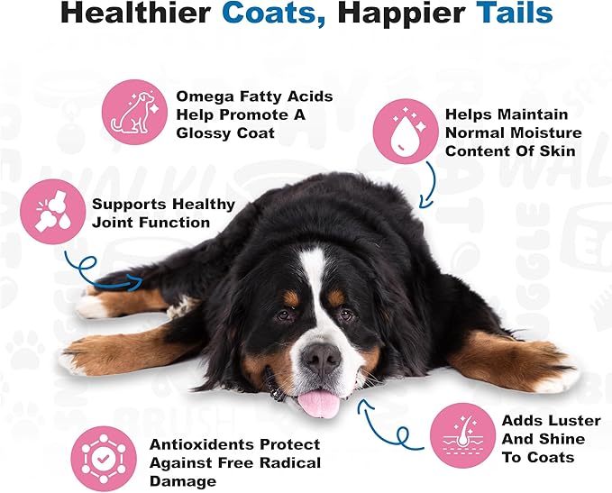 Doggie Dailies Skin & Coat Supplement Support, Salmon Oil for Dogs Skin and Coat with Collagen, Omega 3, Krill Oil, Biotin, & Coconut Oil for Dogs (Salmon) 225 Soft Chews