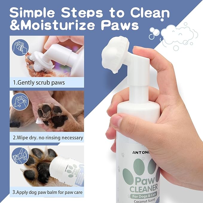 Dog Paw Care Kit - No-Rinse Foaming Paw Cleanser & Balm Stick for Small to Large Dogs & Cats