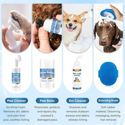 Dog Wipes Cleaning Deodorizing, Dog Grooming Wipes & Dog Paw Cleaner, Pet Cleaning Kit for Teeth, Ears, Eyes, Paw, Body, Dog Ear Rinse, Essential Dog Supplies Set