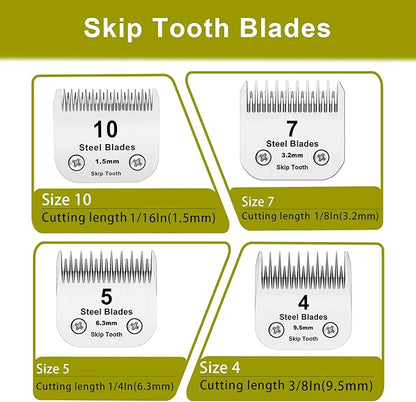 10+7+5+4 Skip Tooth Blades,Detachable Pet Dog Grooming Steel Blade Compatible with Oster A5,Wahl KM10 Series Clippers,Cut Length 1/8-Inch (3.2mm)，4 Pack