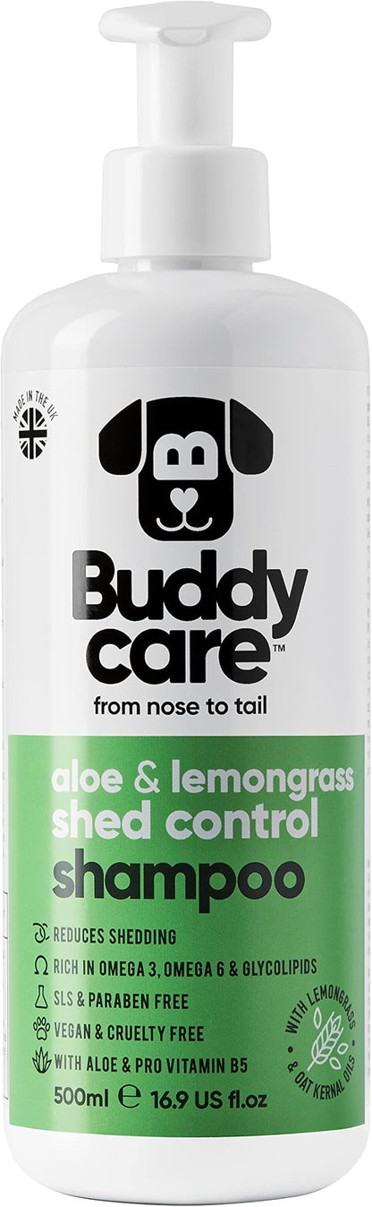 shed Control Dog Shampoo by Buddycare | Dry Skin & Itchy Skin Relief for Smelly Dogs | Deep Cleansing for Dogs Puppy Sensitive Skin | Lemongrass Scented | with Aloe & Vitamin B5 (16.90oz)