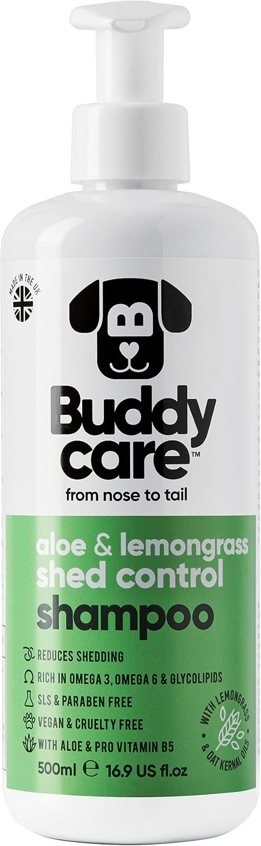 shed Control Dog Shampoo by Buddycare | Dry Skin & Itchy Skin Relief for Smelly Dogs | Deep Cleansing for Dogs Puppy Sensitive Skin | Lemongrass Scented | with Aloe & Vitamin B5 (16.90oz)