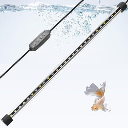 Dirvin 15inch Submersible Aquarium LED Light for Fish Tank, 24/7 Cycle Fish Tank Light with Timer, 27 LED Beads 3 Colors 3 Modes Brightness Adjustable, 8W